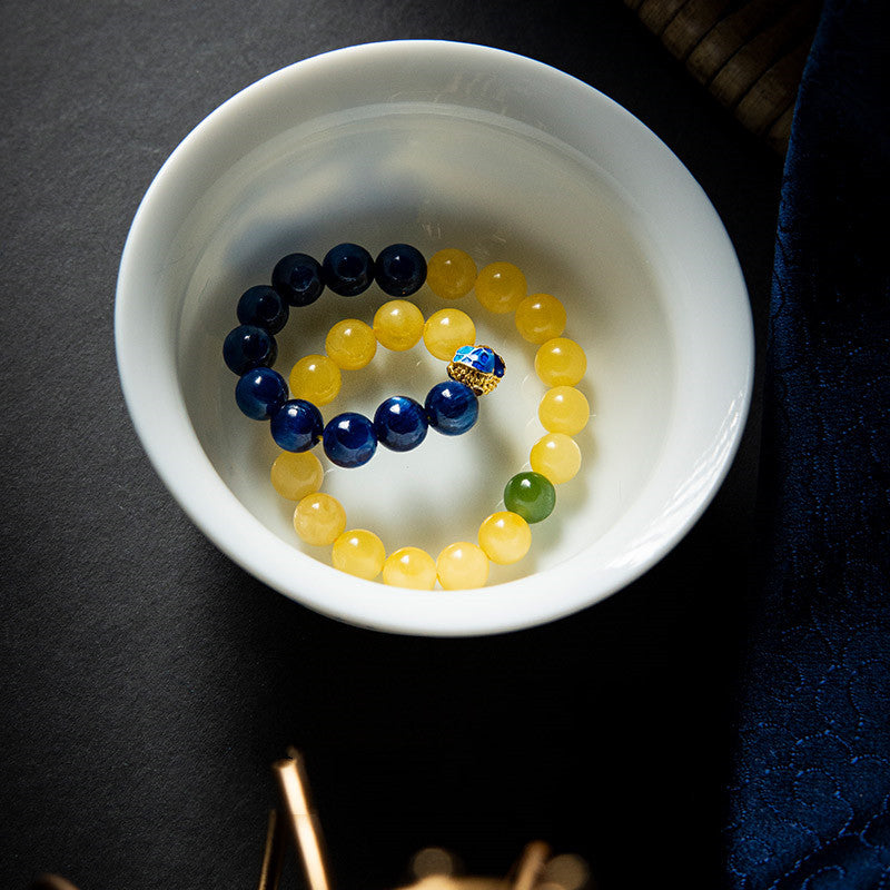 Sun & Sea Harmony · Yellow Beeswax and Blue Kyanite Contrast Bracelet