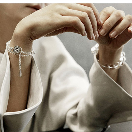 Moon Clarity · Clear Quartz Bracelet (12mm) & Clear Quartz Multi-Wrap Mala (4mm)