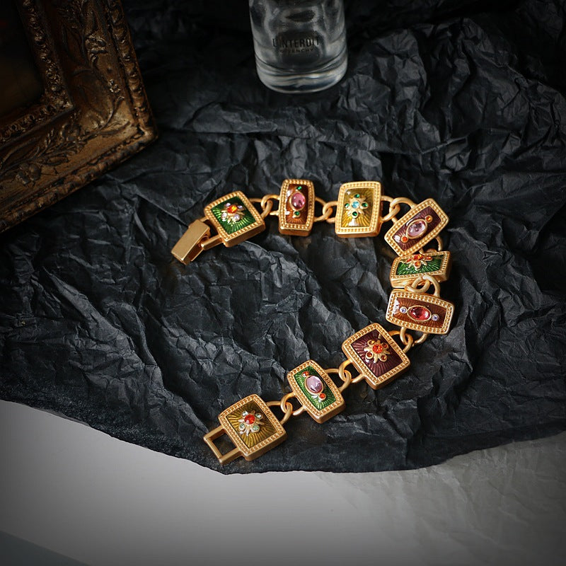 Byzantinische Blüte · Vintage-Emaille- & Edelstein-Gliederarmband