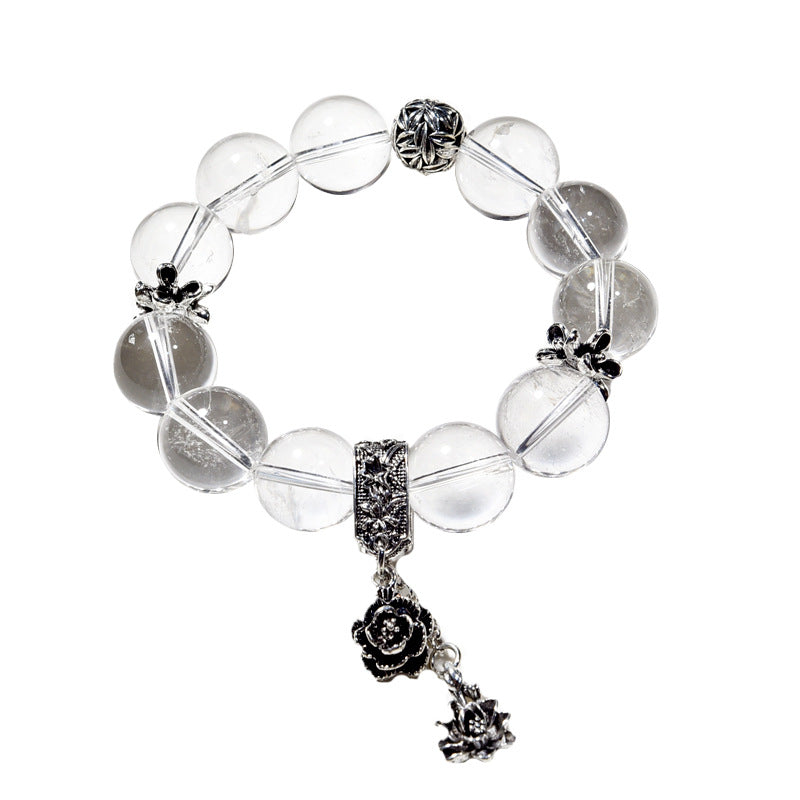 Clarity Bloom · Clear Quartz Bracelet with Silver Rose Charm