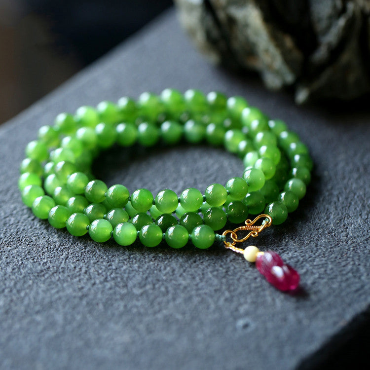 Verdant Calm · Natürliches Grünjade Wrap-Bracelet mit Tourmalin-Amulett
