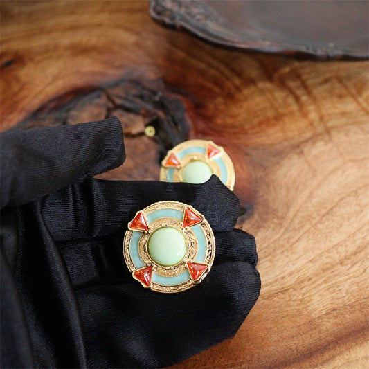 중세 나침반 · 에나멜 & 지르코니아 빈티지 스테이트먼트 귀걸이