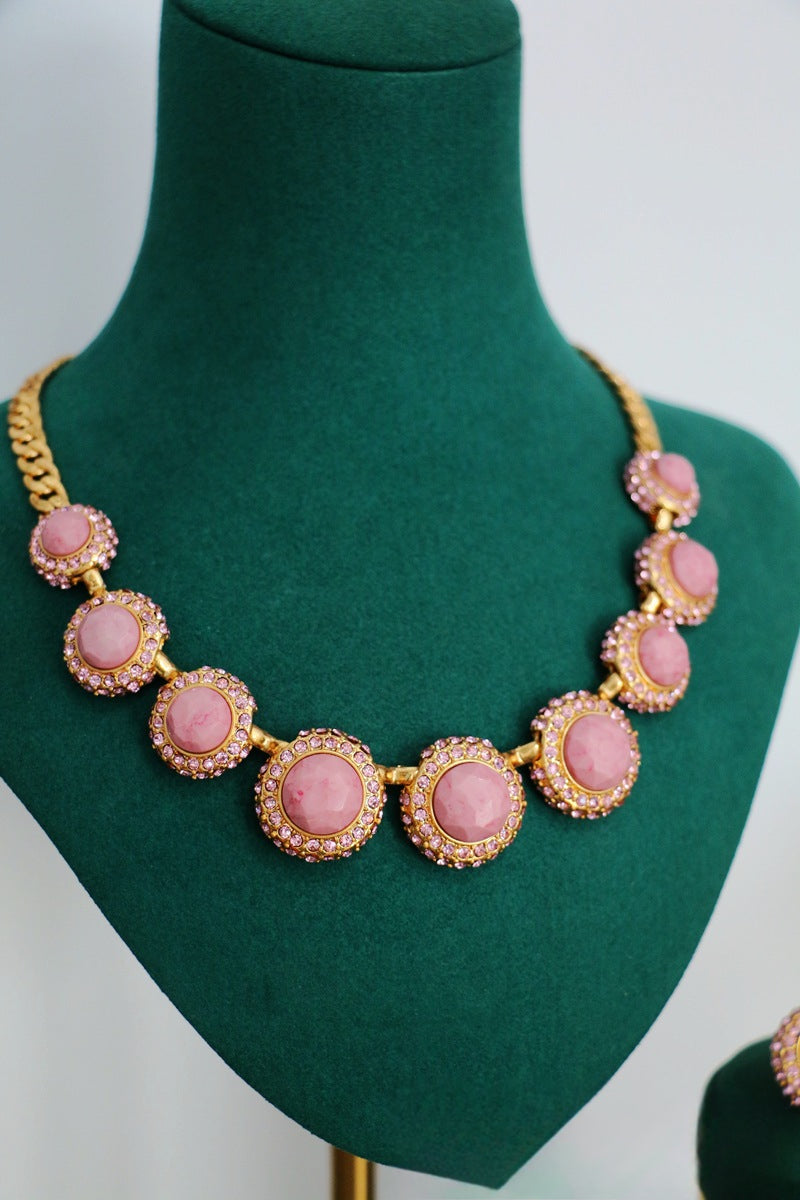 Rosette Glow · Vintage Halskette & Ohrstecker-Set im 90er-Jahre-Stil mit Edelstein