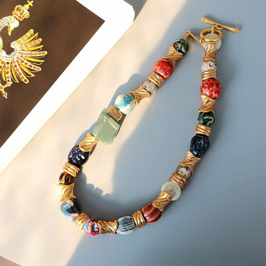 Archive Earth · Vintage Ceramic & Natural Stone Chunky Necklace