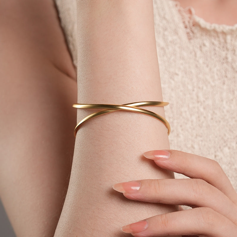 Golden Crossflow · Adjustable Open Bangle Bracelet