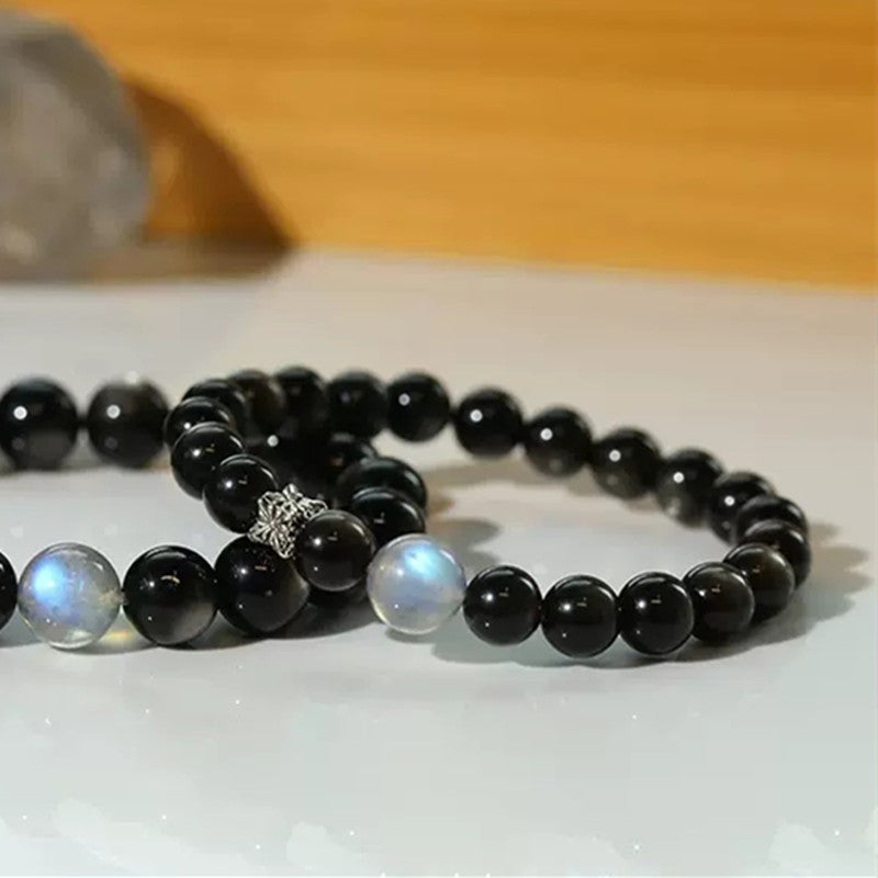 Shadow & Light · Obsidian & Moonstone Couple Bracelet Set
