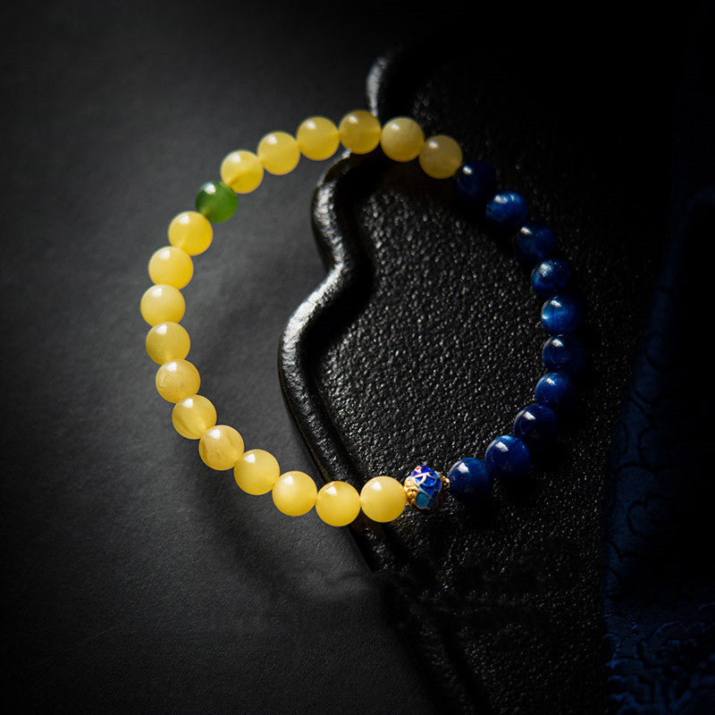 Sun & Sea Harmony · Yellow Beeswax and Blue Kyanite Contrast Bracelet