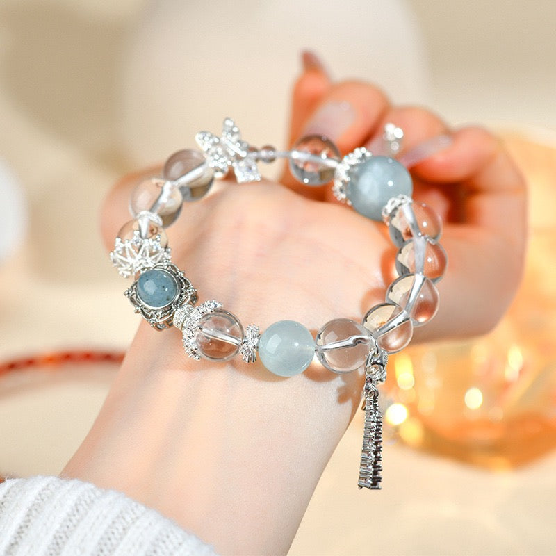 Moonlight Gift · Aquamarine & Clear Quartz Charm Bracelet
