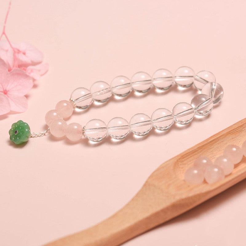 Blossom Heart · Pulsera de Cuarzo Claro y Cuarzo Rosa