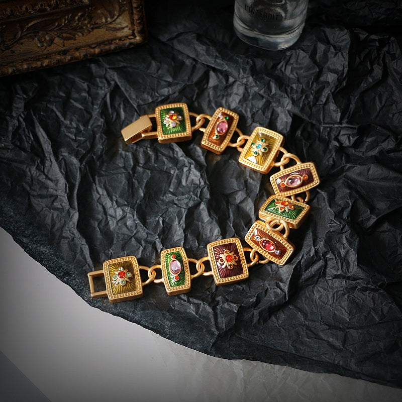 Byzantinische Blüte · Vintage-Emaille- & Edelstein-Gliederarmband