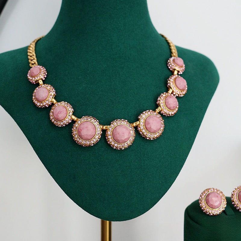 Rosette Glow · Vintage Halskette & Ohrstecker-Set im 90er-Jahre-Stil mit Edelstein