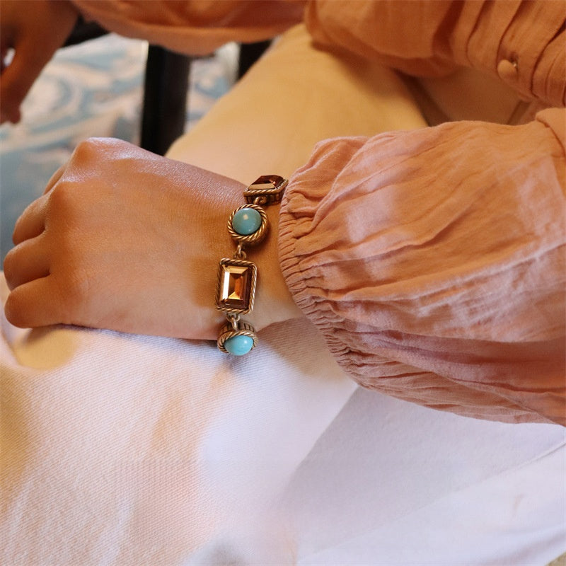 Desert Bloom · Vintage Turquoise & Amber Crystal Jewelry Set