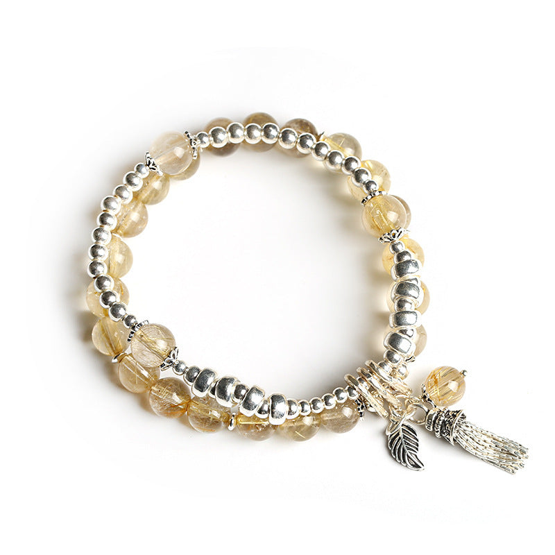 Golden Threads · Rutile Quartz & Silver Tassel Layered Bracelet