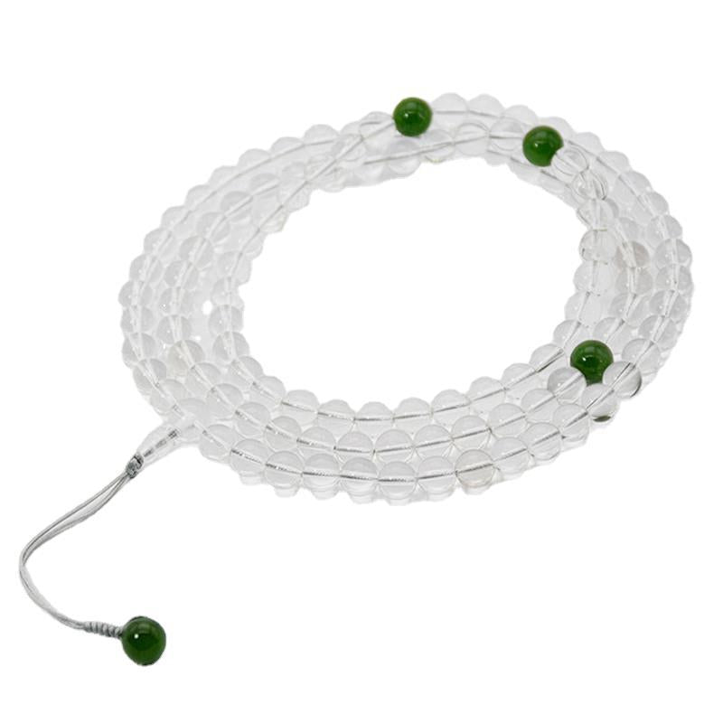 Clear Quartz Mala · 108 Beads with Green Jade Accents