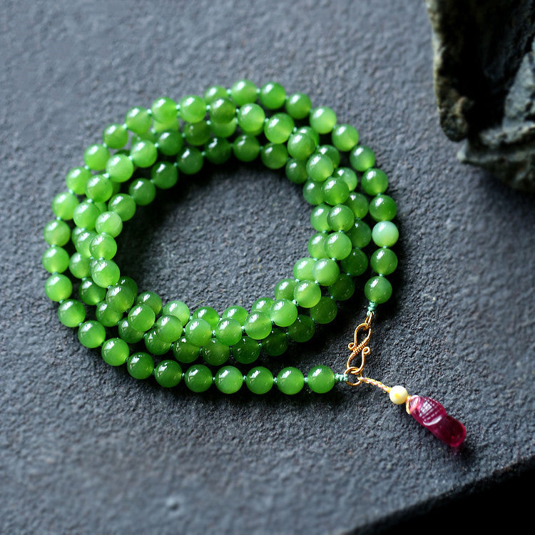 Verdant Calm · Natürliches Grünjade Wrap-Bracelet mit Tourmalin-Amulett