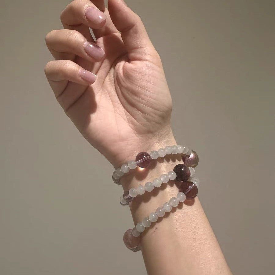 Violet Serenity · Dreifach-Gewickeltes Jade- & Lila-Heilungsarmband