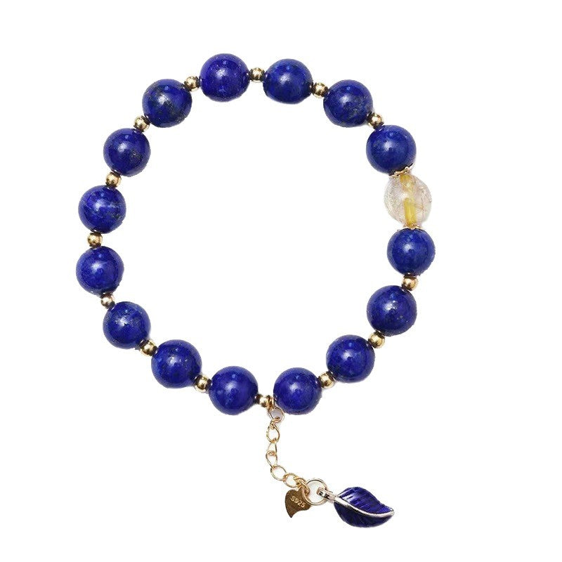 ミッドナイトリーフ・ラピスラズリブレスレット(ゴールドアクセント&チャーム付き)(10mm)