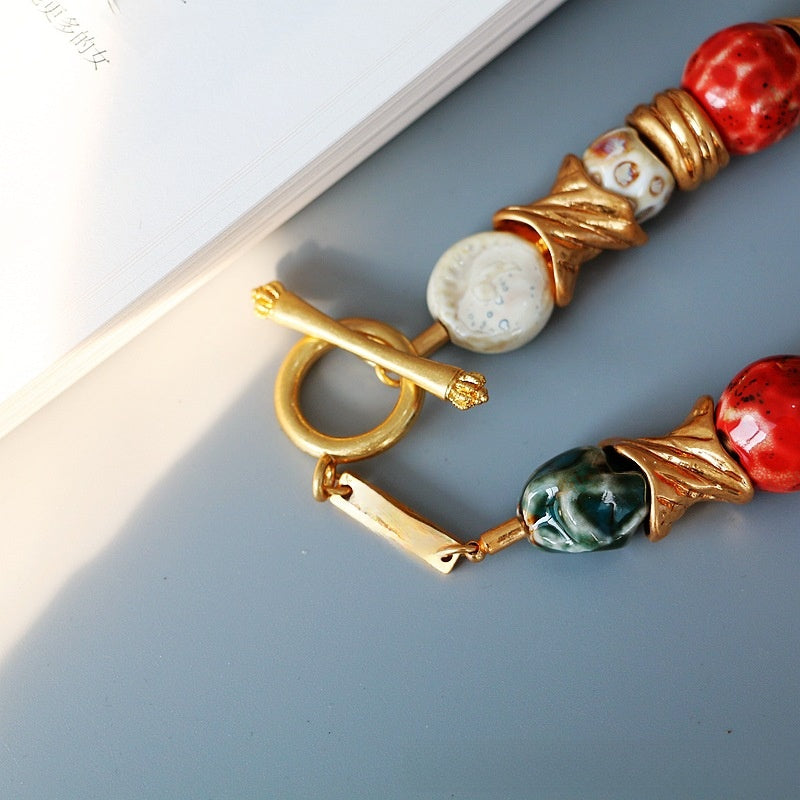 Archive Earth · Vintage Ceramic & Natural Stone Chunky Necklace
