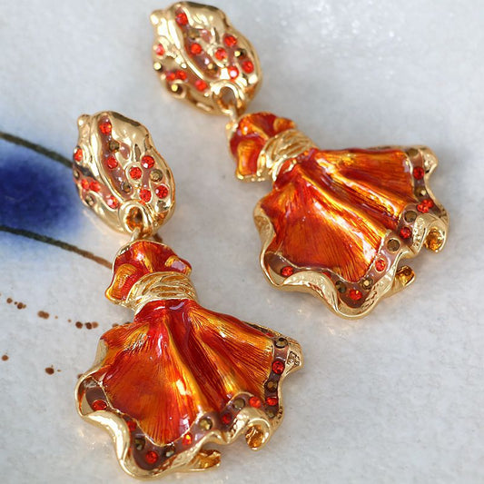 Goldfish Waltz · Vintage Cloisonné Enamel Shoulder-Duster Earrings