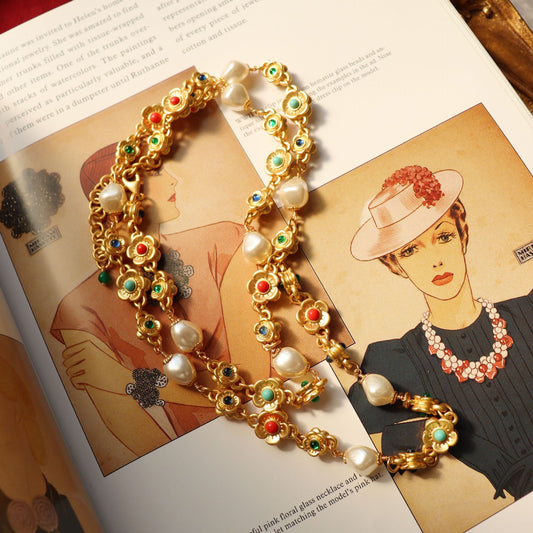 플로럴 퍼레이드 · 핸드크래프트 바로크 진주 & 에나멜 플라워 네크리스