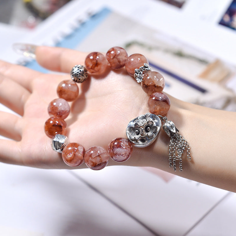 Spring Bloom · Red Floral Phantom Quartz Bracelet