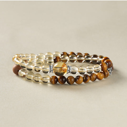 솔라 플로우 · 시트린 & 타이거 아이 더블랩 팔찌