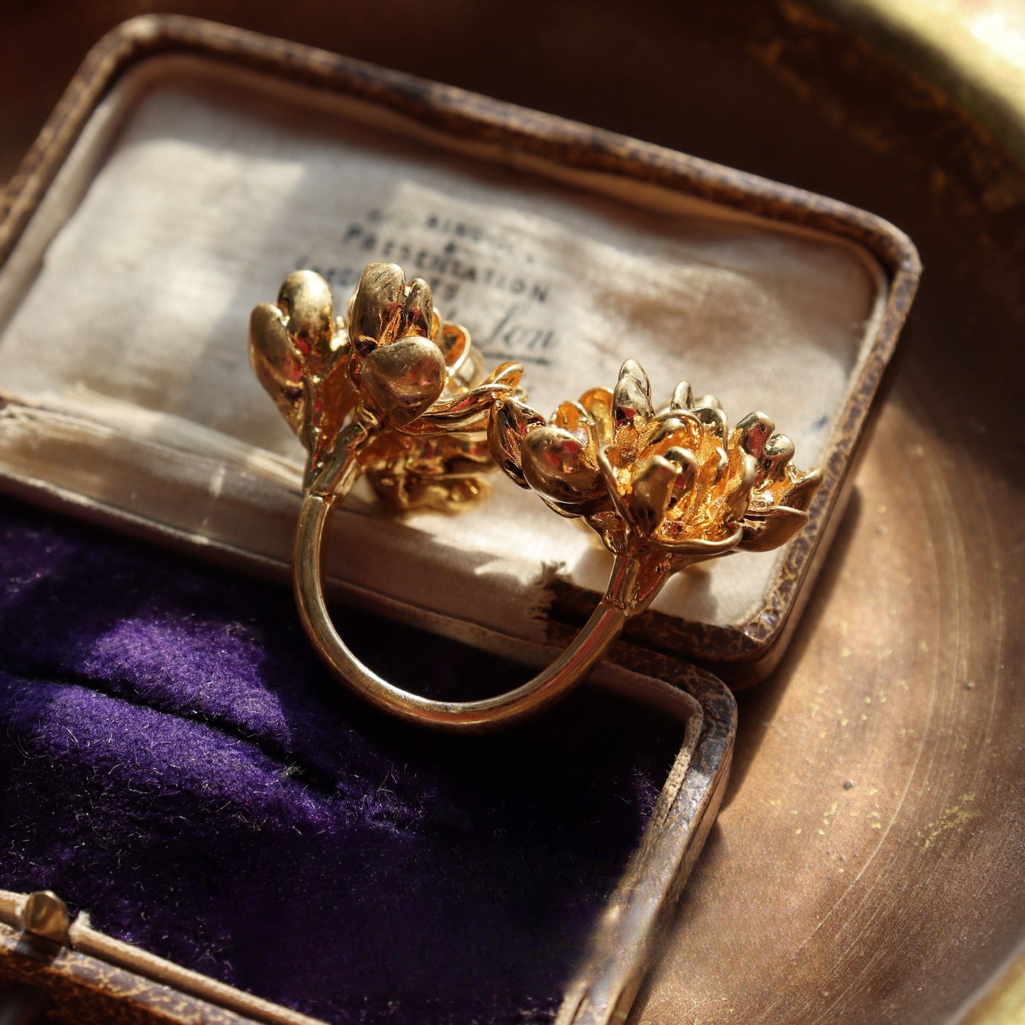 Twin Bloom · Vintage Skulpturierter Verstellbarer Goldring
