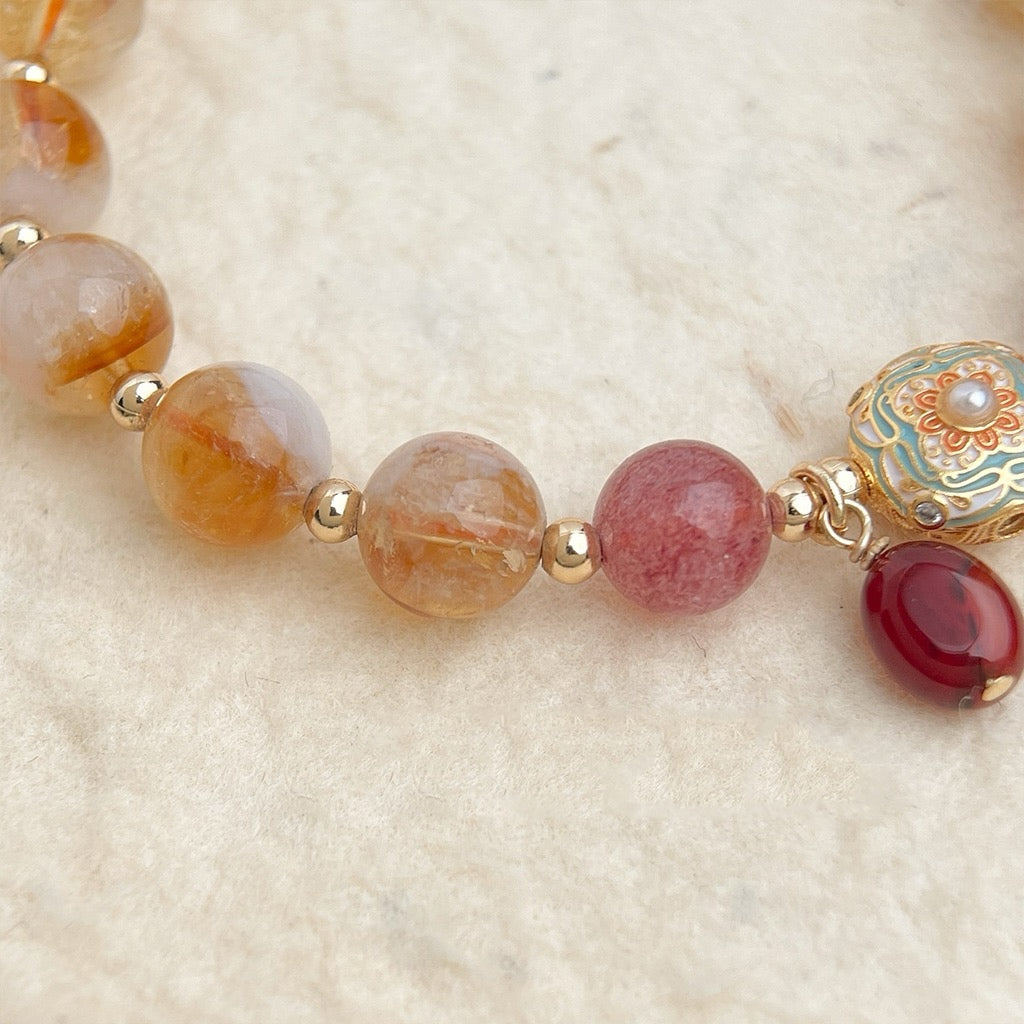 Amber Whisper · Citrin- und Erdbeerquarz-Bracelet