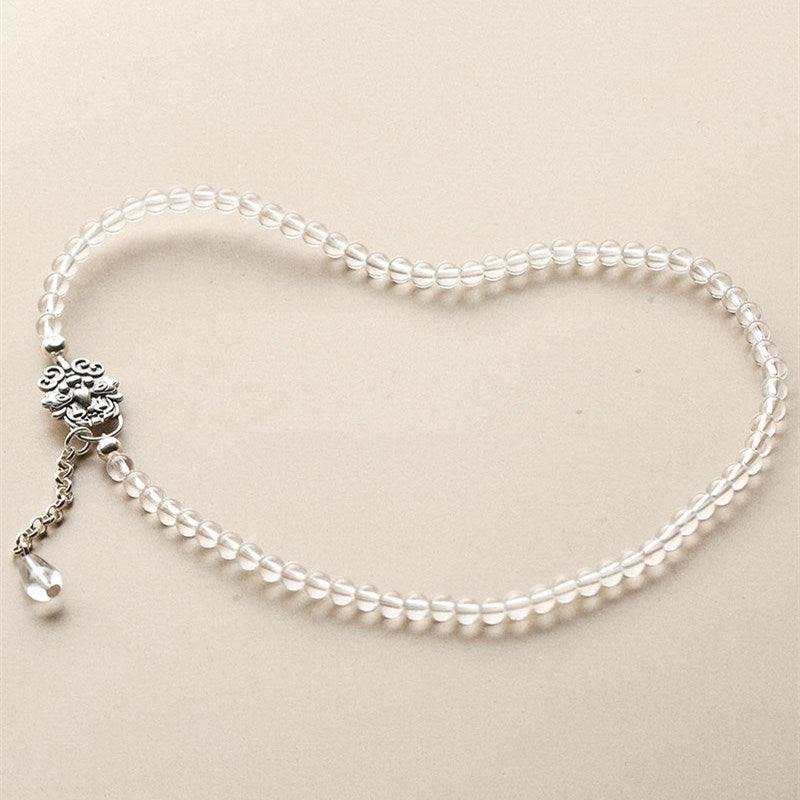 Claridad Lunar · Pulsera de Cuarzo Transparente (12mm) y Mala Multi-Vuelta de Cuarzo Transparente (4mm)