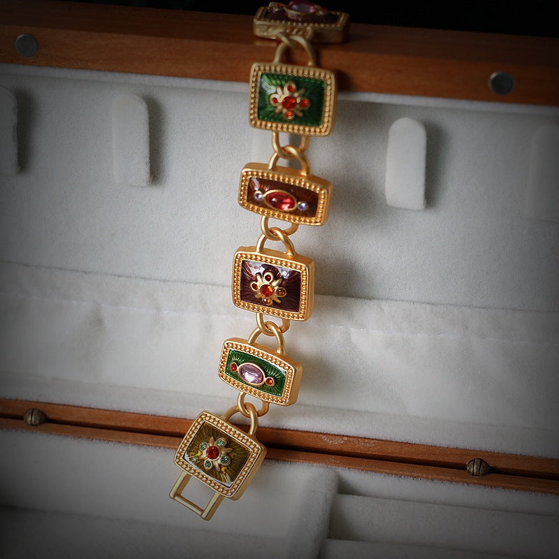 Byzantinische Blüte · Vintage-Emaille- & Edelstein-Gliederarmband