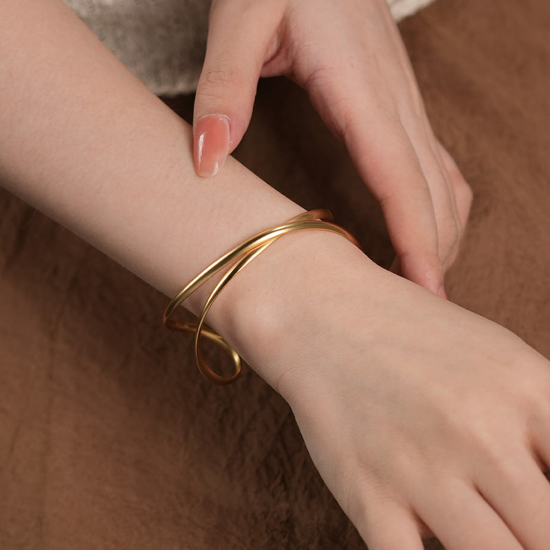 Golden Crossflow · Adjustable Open Bangle Bracelet