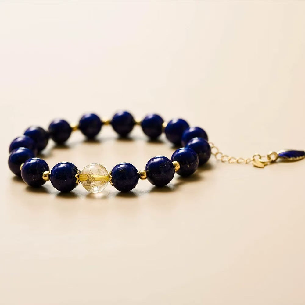 Bracelet Midnight Leaf · Lapis Lazuli avec accent en or et pendentif (10mm)