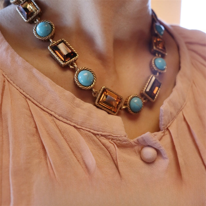 Desert Bloom · Vintage Turquoise & Amber Crystal Jewelry Set