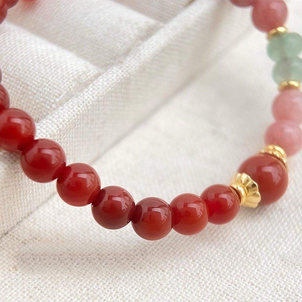 Sunset Garden · Red Agate & Aventurine Bracelet