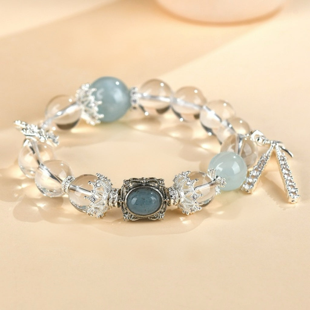 Moonlight Gift · Aquamarine & Clear Quartz Charm Bracelet