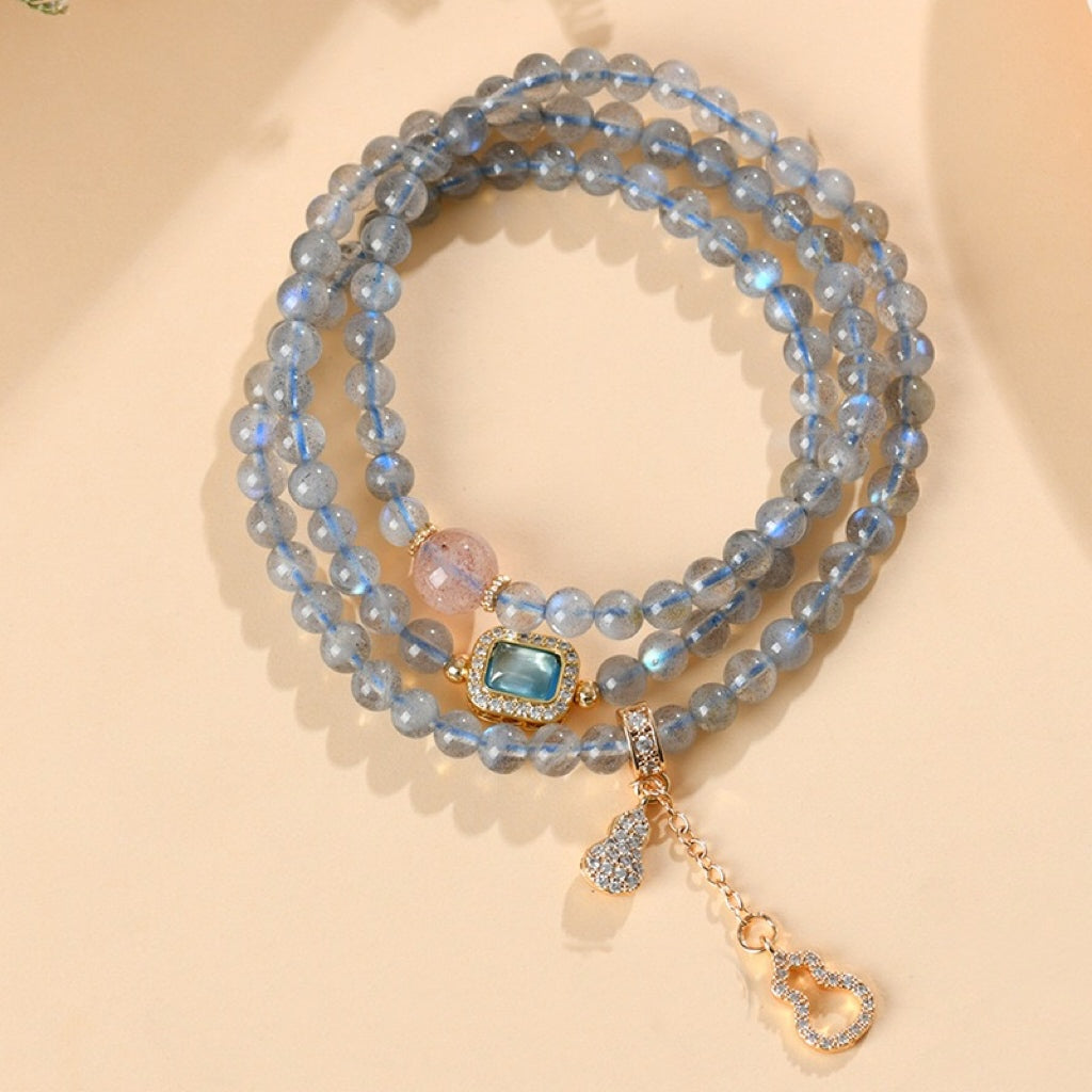 トワイライトの祝福・ラブラドライト&ストロベリークォーツトリプルラップブレスレット