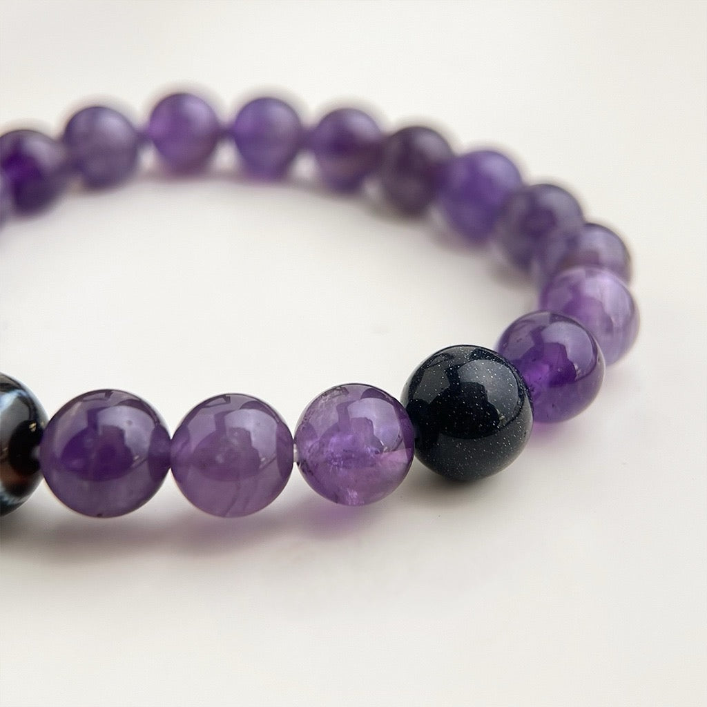 Traumkranich · Amethyst- und Sternsteinarmband