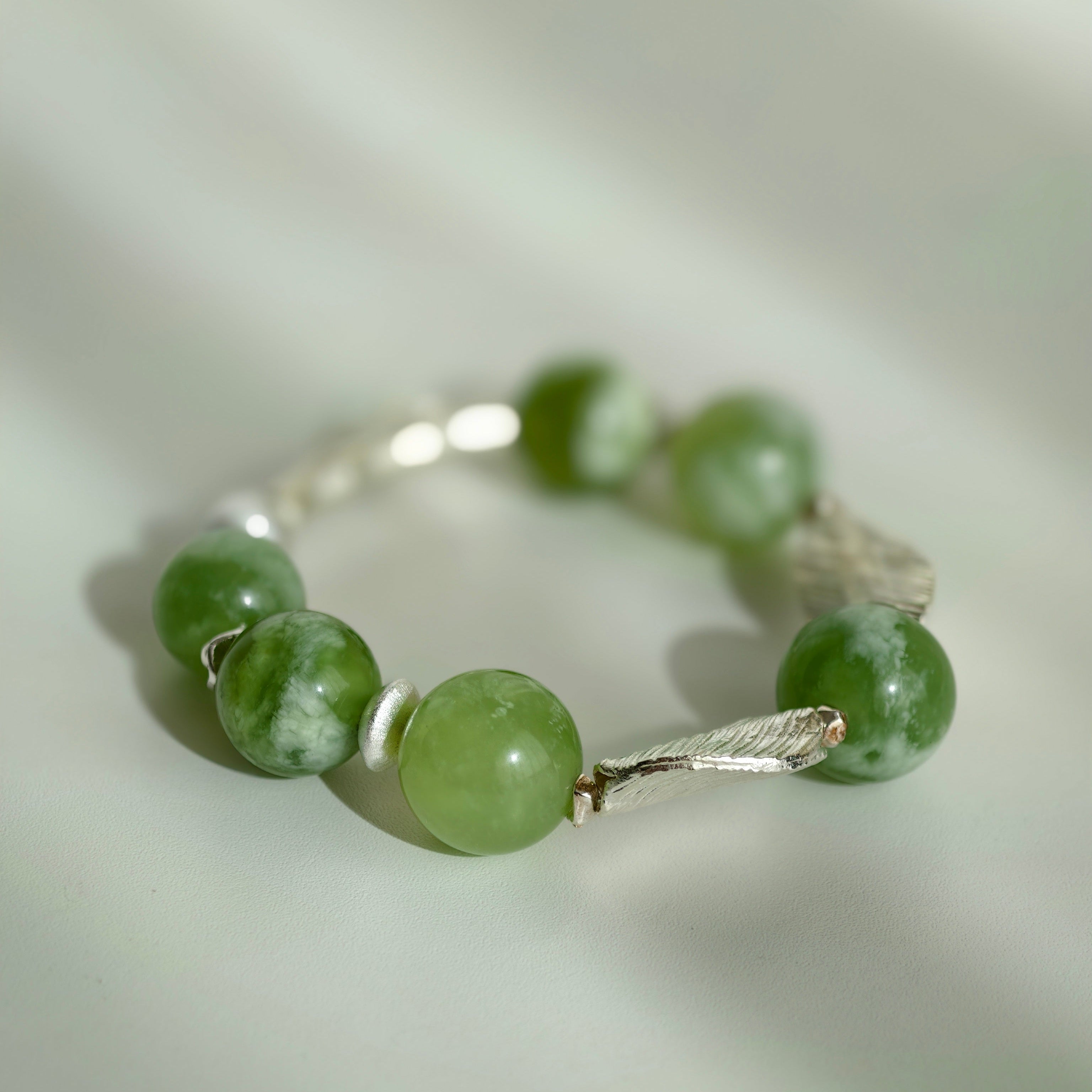 Glazed Green Jade × 925 Silver for Harmony & Grounding – SilkAndSpirit
