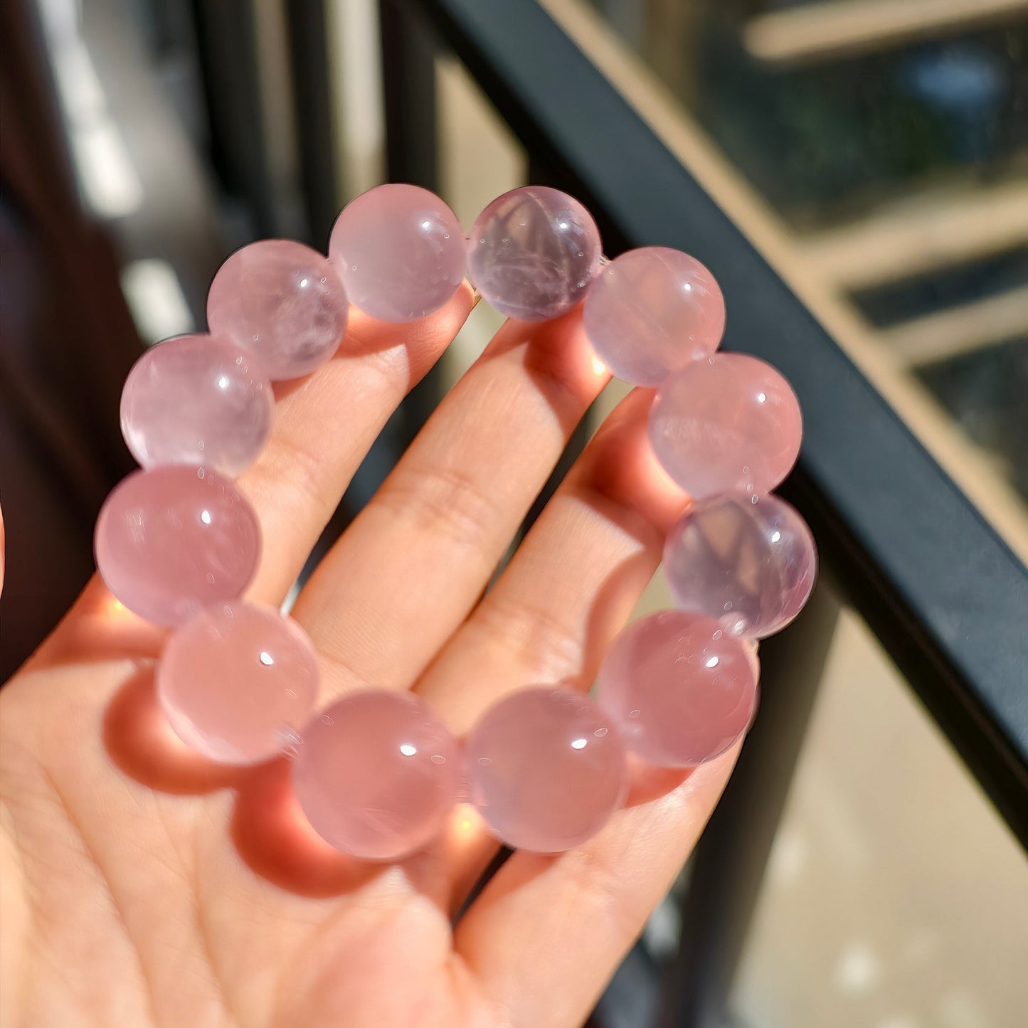 オックスノーズ結びを使用した高品質ローズクォーツブレスレット