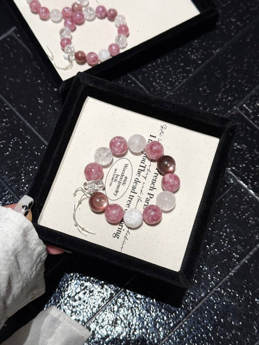 야생의 장미 · 핑크 레피도라이트 & 핑크 투어멀린 쿼츠 브레이슬릿