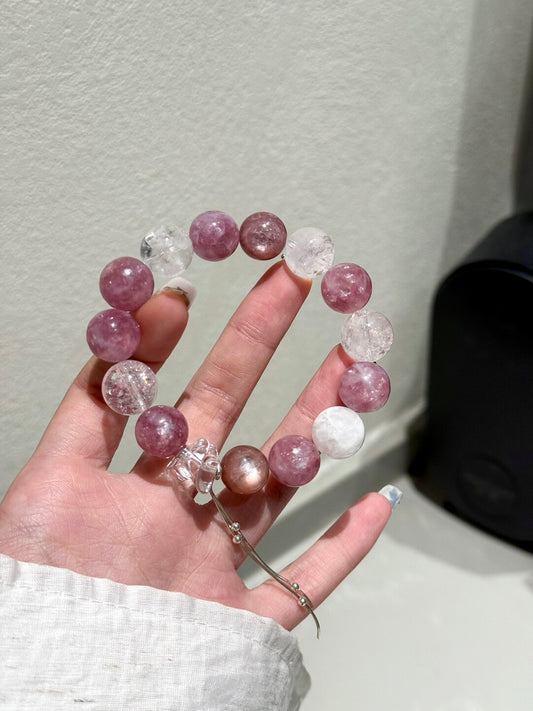 Rose in the Wild · Pink Lepidolite & Pink Tourmaline Quartz Bracelet