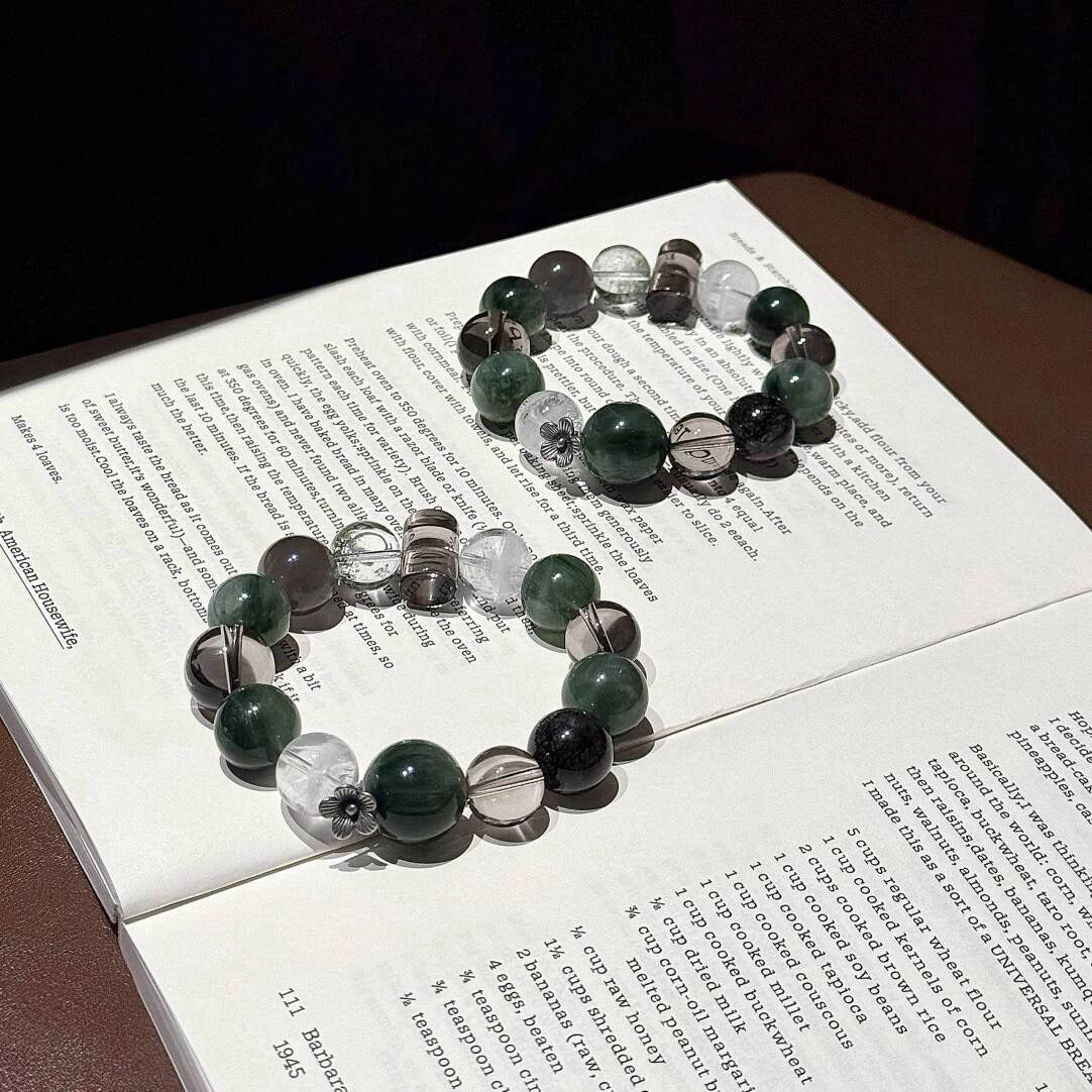 Pineborn Grove · Green Rutilated Quartz & Smoky Forest Crystal Bracelet