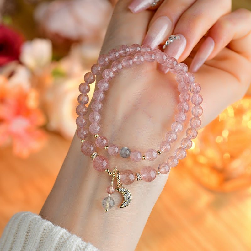 Lunar Bloom · Strawberry Quartz & Moonstone Bracelet