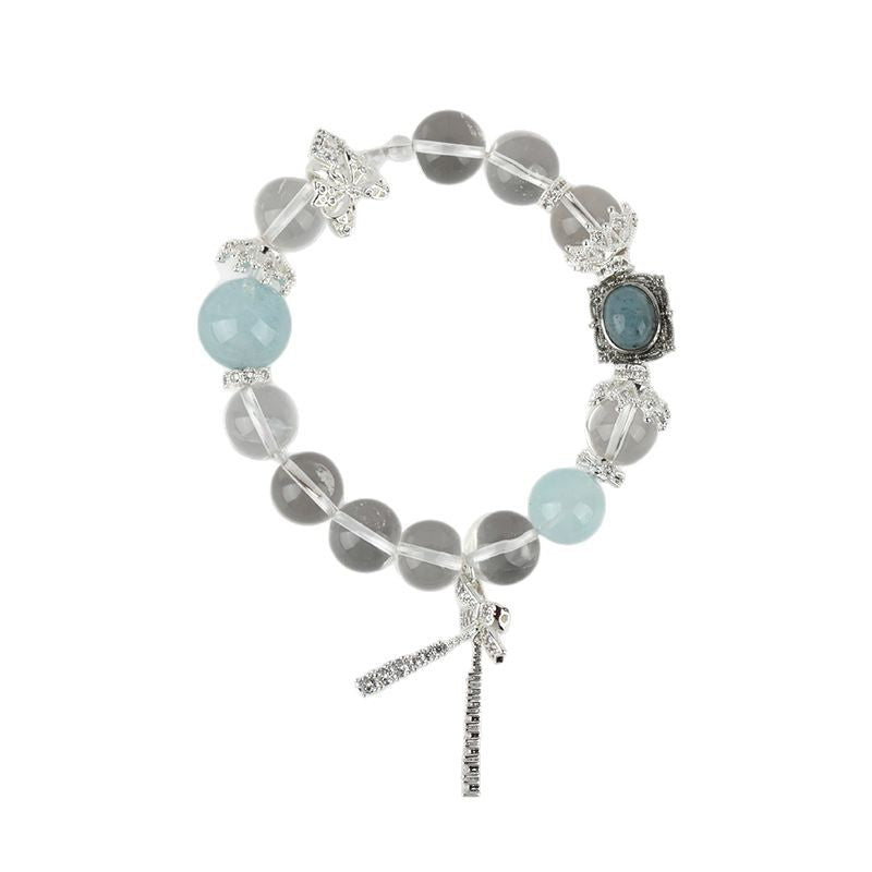 Moonlight Gift · Aquamarine & Clear Quartz Charm Bracelet