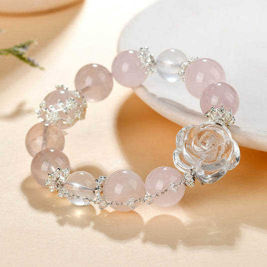 Blossom Whisper · Rose Quartz Peony Bracelet