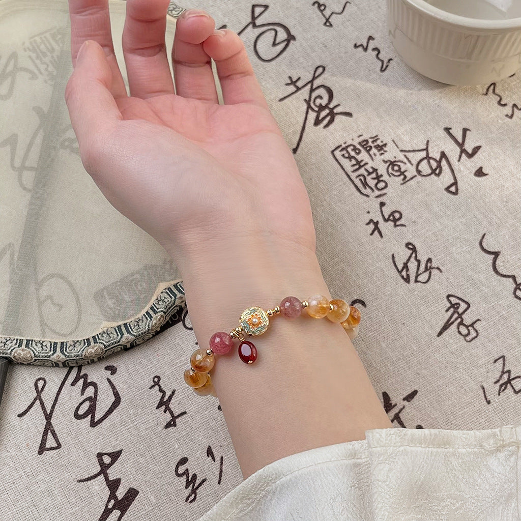 Amber Whisper · Citrin- und Erdbeerquarz-Bracelet