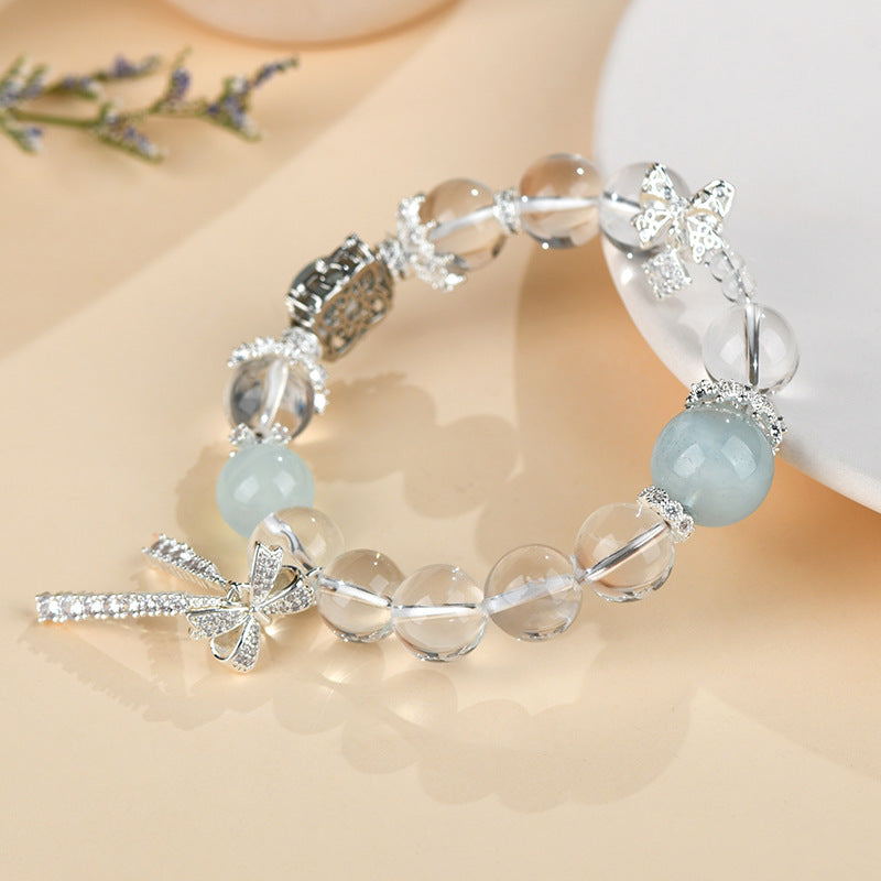 Moonlight Gift · Aquamarine & Clear Quartz Charm Bracelet