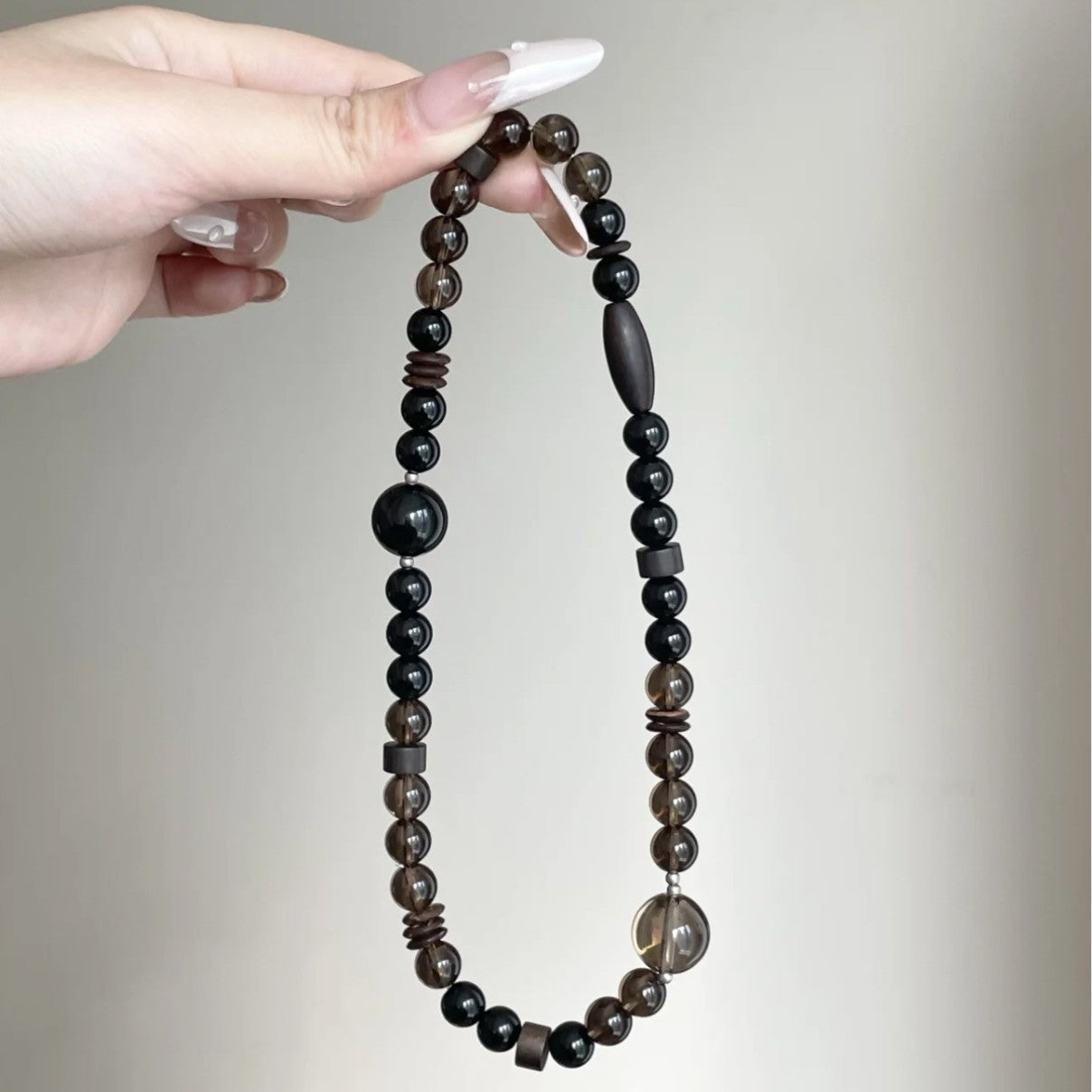 Inner Stillness · Smoky Quartz, Obsidian & Sandalwood Double Wrap Bracelet