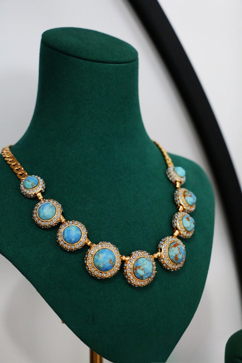 Rosette Glow · Vintage Halskette & Ohrstecker-Set im 90er-Jahre-Stil mit Edelstein