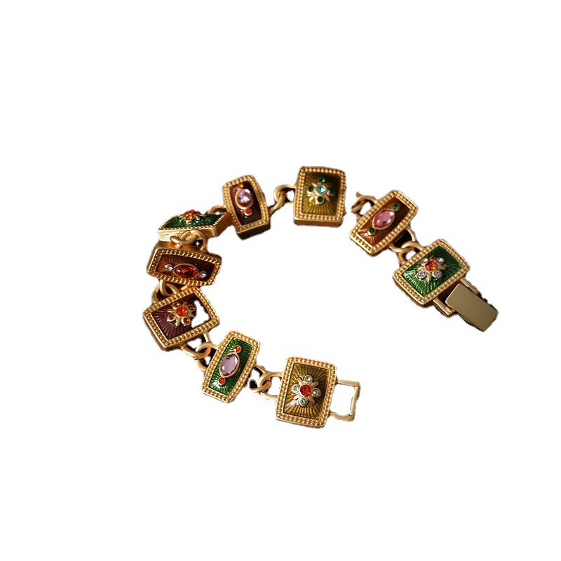 Byzantinische Blüte · Vintage-Emaille- & Edelstein-Gliederarmband